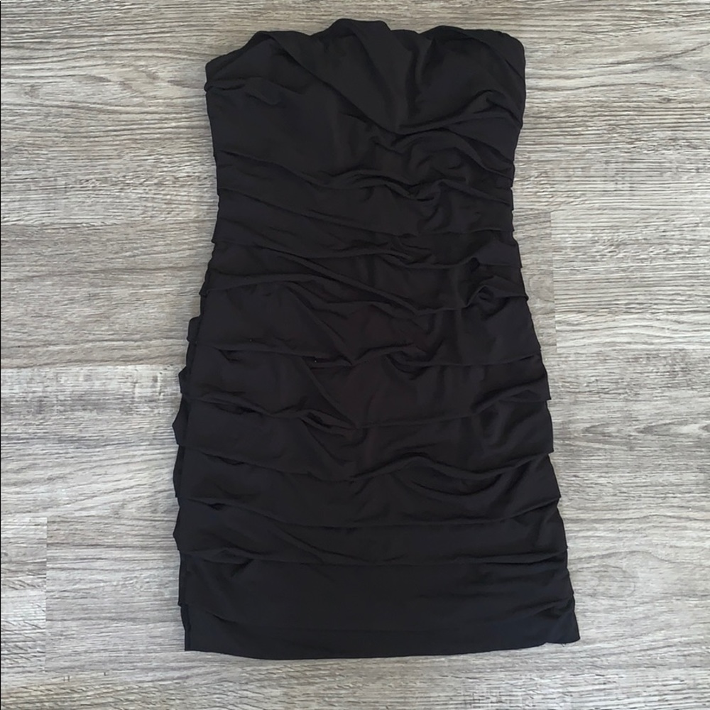 Black strapless body con dress
